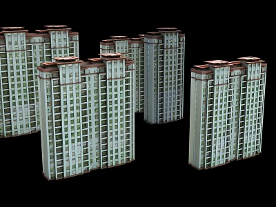 Multiple High Rise Residential Buildings With Modern Exterior And Balconies 3d model