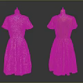 Pink and Orange Floral Embroidery Dresses with V Neck Short Sleeves and A Line Skirt