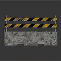 Concrete Traffic Barrier With Yellow And Black Striped Metal Railings On Gray Surface