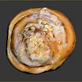Freshly Baked Cinnamon Roll With Sweet Glaze And Almond Toppings