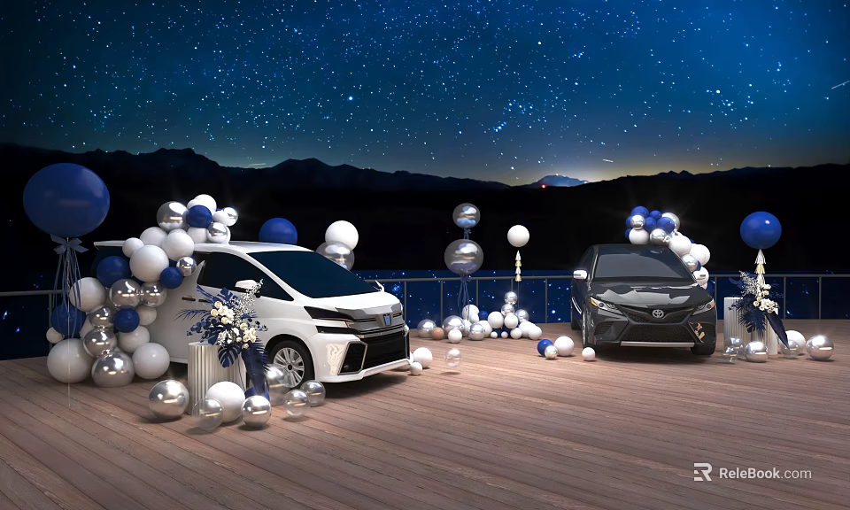 Inflatable Balloon Decorations For Car Display Event With Starry Sky And Mountain View 3d model