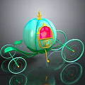 Blue Fairy Tale Pumpkin Carriage With Golden Accents Pink Interior And Green Wheels