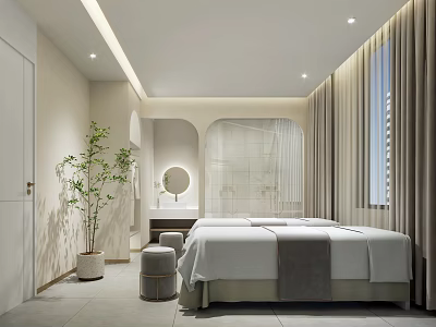 Luxurious SPA Sauna Relaxation Room With Modern Design Comfortable Bed Green Plants And Soft Lighting 3d model