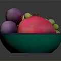 Green Bowl With Fresh Green Grapes Purple Plums And Red Pomegranate
