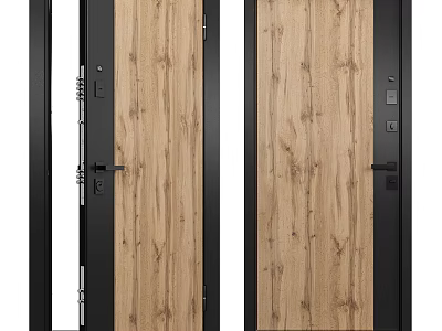Wood Grain Security Door With Black Frame And Secure Lock System Design 3d model