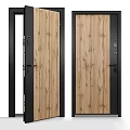 Wood Grain Security Door With Black Frame And Secure Lock System Design