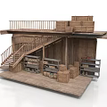 Wooden Interior Storage Structure With Staircase Platform Shelves And Crates 3d model
