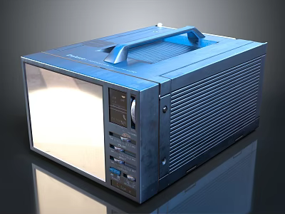 Blue Portable Microwave Oven With Handle And Control Panel For Home Use 3d model