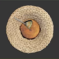 Creamy Soup in Pastry Crust Bowl on Woven Mat with Wooden Spoon