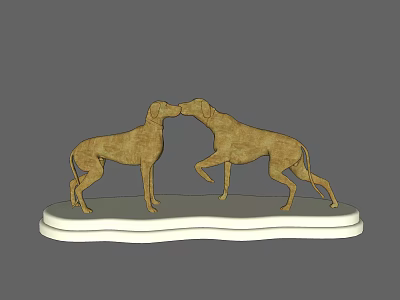 Decorative Ornament Set With Two Dog Figurines On White Base For Home Decor 3d model