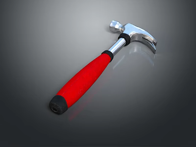 Sturdy Hardware Tool Hammer Featuring Red Handle And Silver Head For DIY Tasks 3d model