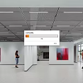 Art Exhibition Hall Interior With White Partitions Colorful Artworks On Walls And Visitors Viewing Exhibits