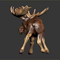 Detailed Brown Moose Figurine With Large Antlers And Standing Pose On Dark Background