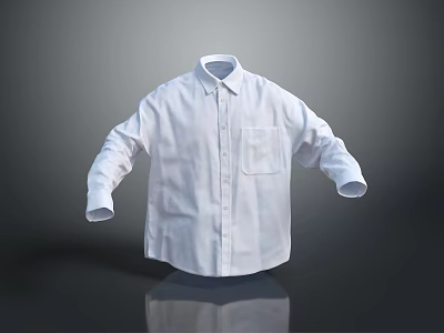 White Shirt With Collar Long Sleeves And Chest Pocket Displayed On Flat Surface 3d model