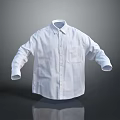 White Shirt With Collar Long Sleeves And Chest Pocket Displayed On Flat Surface