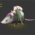 Detailed Stacked Opossums 3D Model on Reflective Base with Gray Background