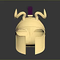 Mythical Warrior Golden Helmet With Horns And Purple Plume Decoration