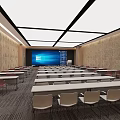 Modern Conference Room Interior Design With Large Screen And Neat Table Arrangement