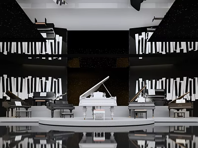 Piano Room Interior With White Grand Piano And Piano Key Decor 3d model