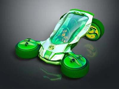 Futuristic Green Concept Car With Transparent Body And Glowing Unique Wheels 3d model