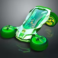 Futuristic Green Concept Car With Transparent Body And Glowing Unique Wheels