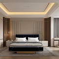 Elegant Modern Bedroom Interior With King Size Bed Textured Wall And Window Curtains