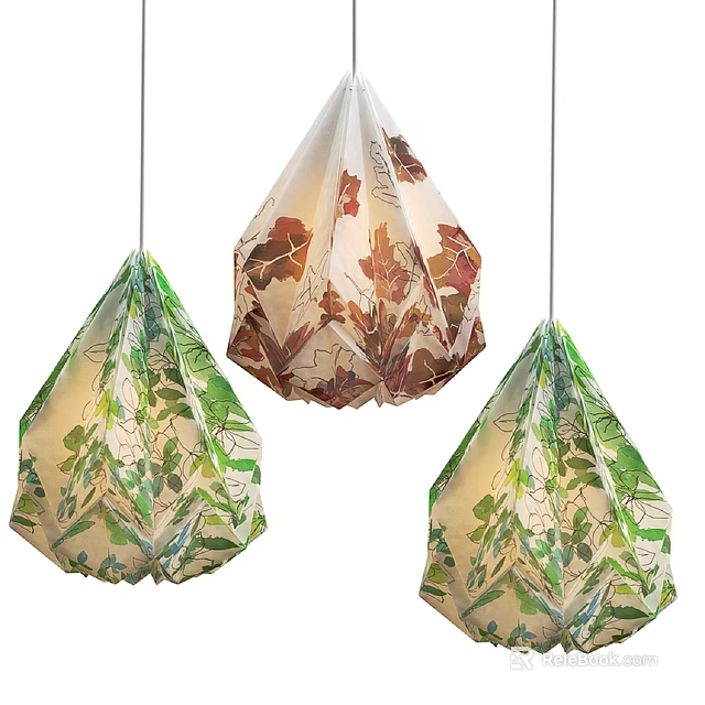 Unique Origami Pendant Lights with Leaf Patterns for Indoor Decorative Lighting 3d model 