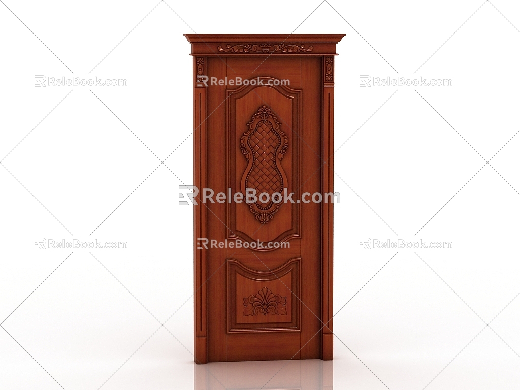 European-style solid wood door 3d model