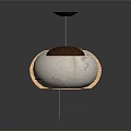 Modern Hanging Lamp With Round Paper Lampshade Orange Lines And Dark Brown Top Base