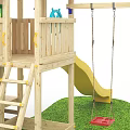 Wooden Playground Set With Swing Slide Climbing Wall And Playhouse Structure