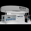 SONY Exhibition Booth with Modern Display Screens and Digital Showcases in Curved White Structure