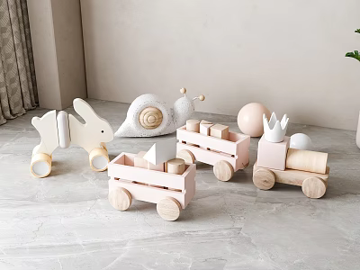 Wooden Toys Collection Featuring Rabbit Snail Train Crown And Ball 3d model