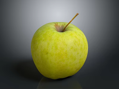 Ripe Juicy Fresh Green Apple With Stem On Dark Background 3d model