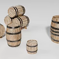 Rustic Wooden Barrels In Different Sizes Stacked And Single Designs