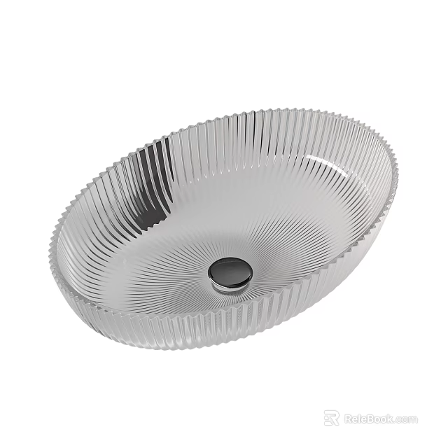 Modern Silver Oval Shaped Ribbed Design Sleek Washbasin with Central Drain 3d model