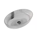Modern Silver Oval Shaped Ribbed Design Sleek Washbasin with Central Drain 3d model