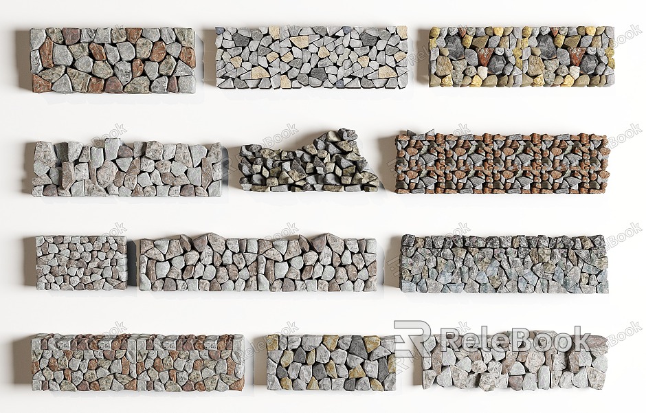 stone wall stone landscape wall rammed stone wall model