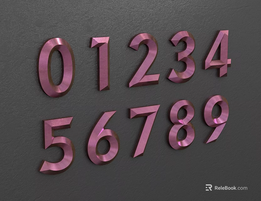 Stylish Pink 3D Numbers 0 to 9 on Dark Gray Background Design 3d model 