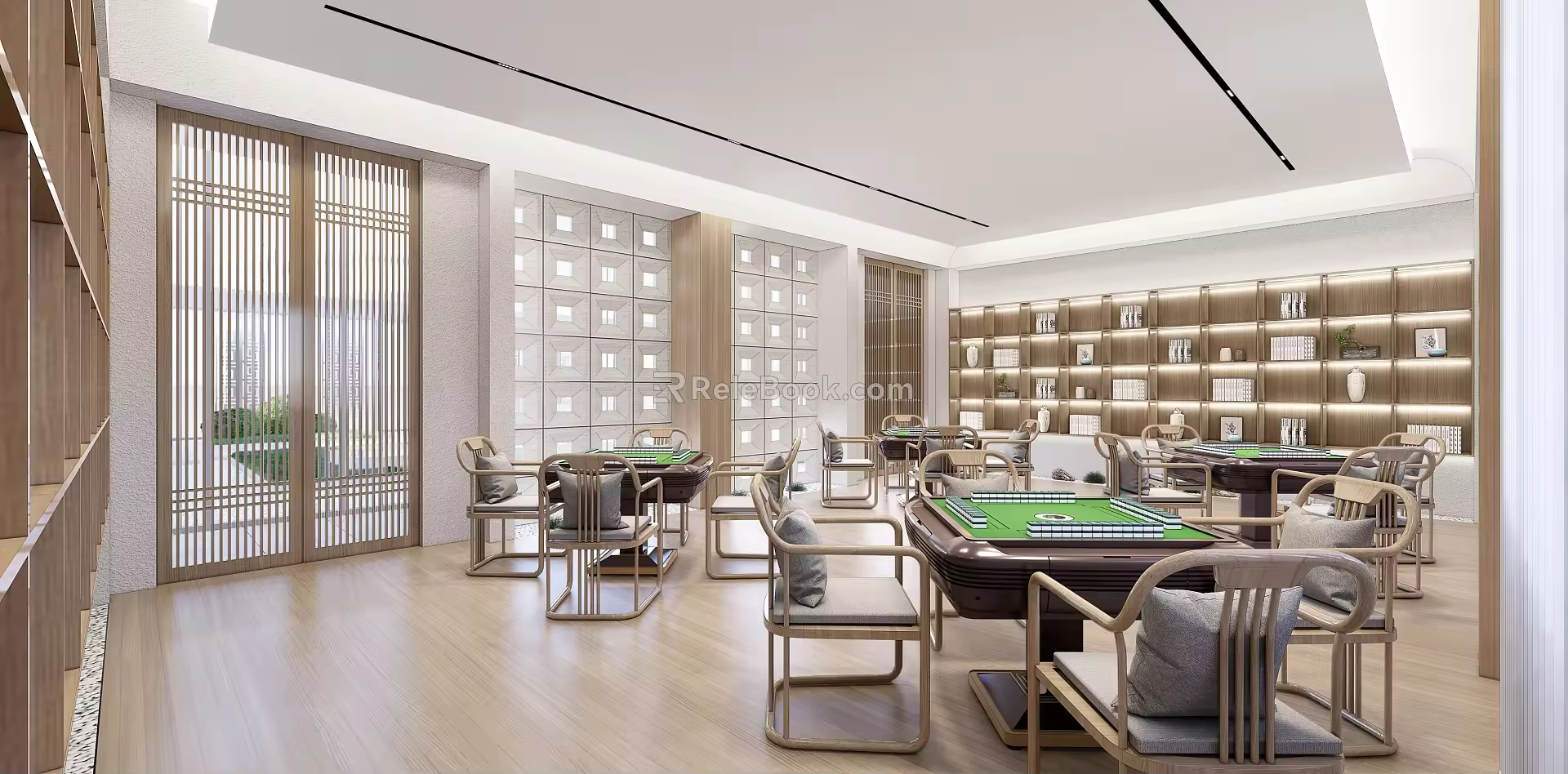 New Chinese Chess and Card Room Chess and Card Table and Chair Combination 3d model