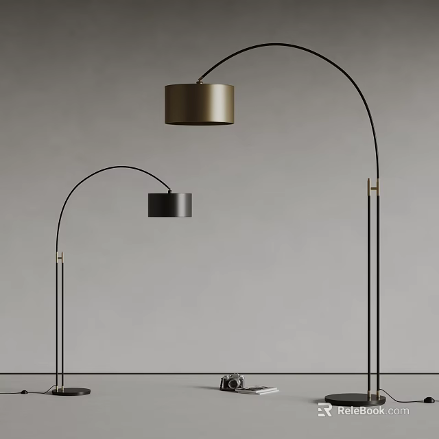 Chic Arc Floor Lamps With Different Shades On Gray Background 3d model