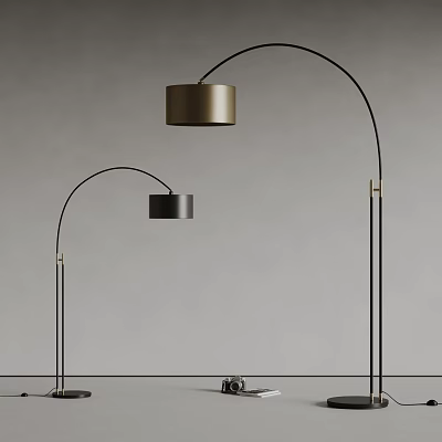 Chic Arc Floor Lamps With Different Shades On Gray Background 3d model