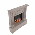 Elegant Modern Marble Fireplace With Carved Design And Burning Wood Logs