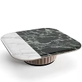 Modern Coffee Table With Black And White Marble Top And Brown Ribbed Base