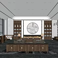 New Chinese Style Negotiation Area Sales Office Negotiation Area Sofa Coffee Table Combination Sand Table Front Desk Wine Rack Art Chandelier Display Cabinet 3d model
