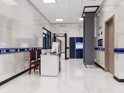 Modern Police Monitoring Room With Computer Desk Office Chair Lockers And Wall Decorations 3d model