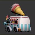 Colorful Ice Cream Truck With Giant Cone And Candy Basket