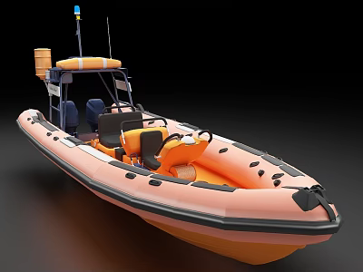 Orange Inflatable Rescue Boat With Console Seats Antenna And Storage Box 3d model