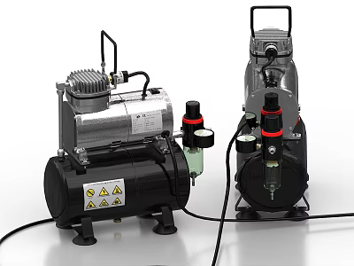 Industrial Air Compressor Vacuum Pump Electric Black Silver Design With Control Knobs Pipes 3d model