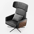 Black Leather High Back Office Chair With Wooden Armrests Gray Cushion And Five Star Base