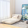 Cozy Ribbed Beige Lazy Sofa With Soft Pillow And Blue Floral Painting Near Table Lamp